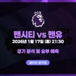 EPL 맨유 vs 맨시티 [2026-01-17] 경기 분석 및 승부 예측