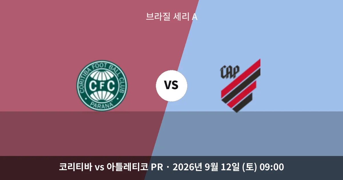 9월-12일 브라질 세리 A중계 코리티바, 홈에서 아틀레치쿠 상대로 반격할까