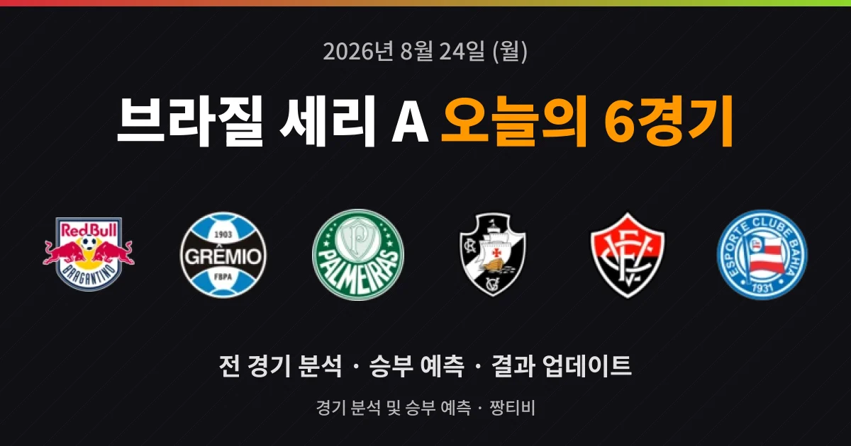 8월 24일 브라질 세리 A 축구중계 6경기 프리뷰
