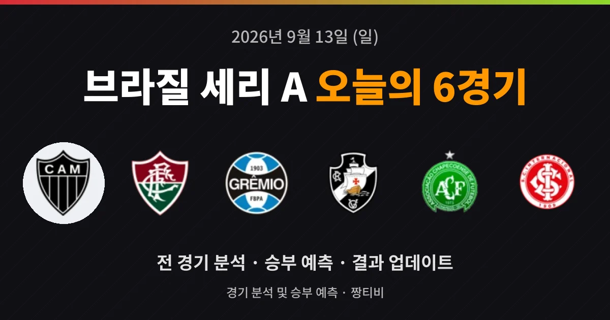 9월 13일 브라질 세리 A 라이브중계 6경기 프리뷰