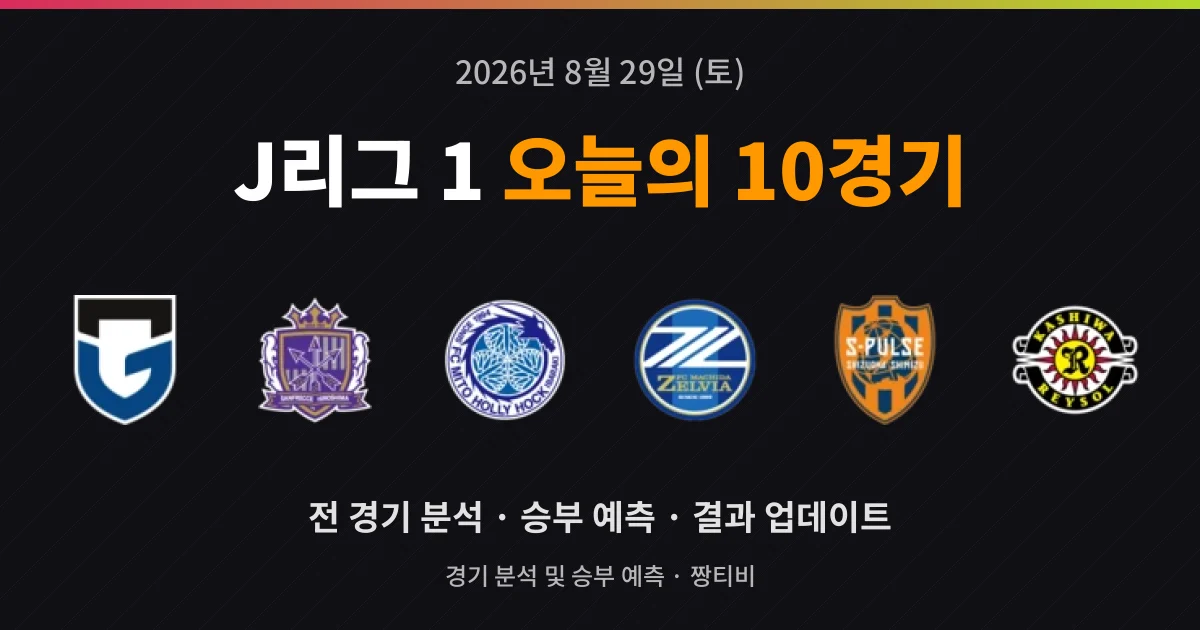 8월 29일 J리그 1 고화질중계 10경기 분석