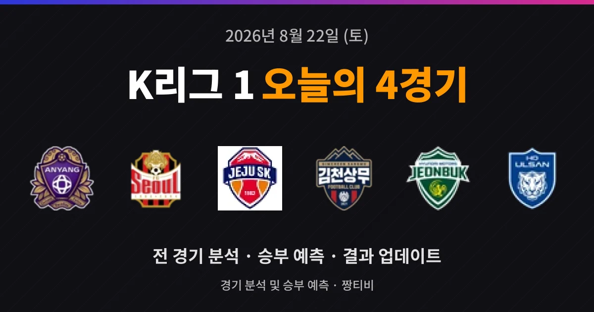 8월 22일 K리그 1 축구중계 4경기 프리뷰