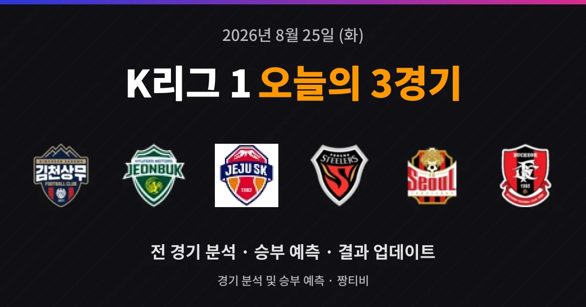 8월 25일 K리그 1 스포츠중계 3경기 프리뷰