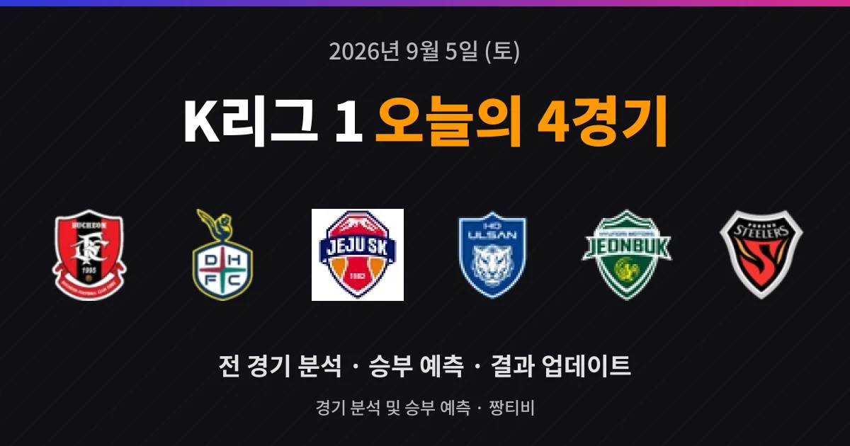 9월 5일 K리그 1 축구중계 4경기 분석