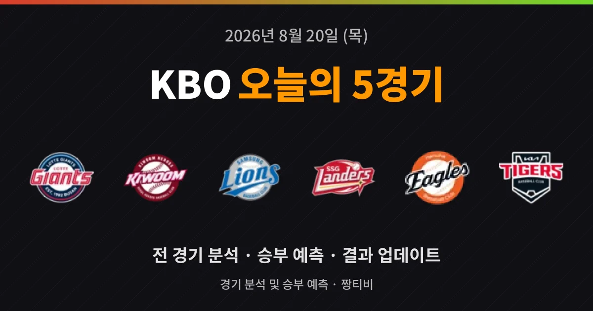 8월 20일 KBO 빅매치 5경기 미리보기