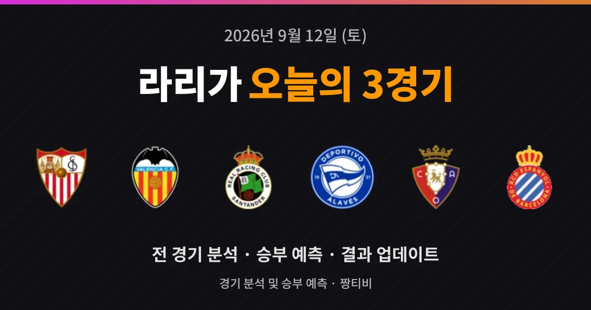 9월 12일 라리가 중계 예정 3경기 프리뷰