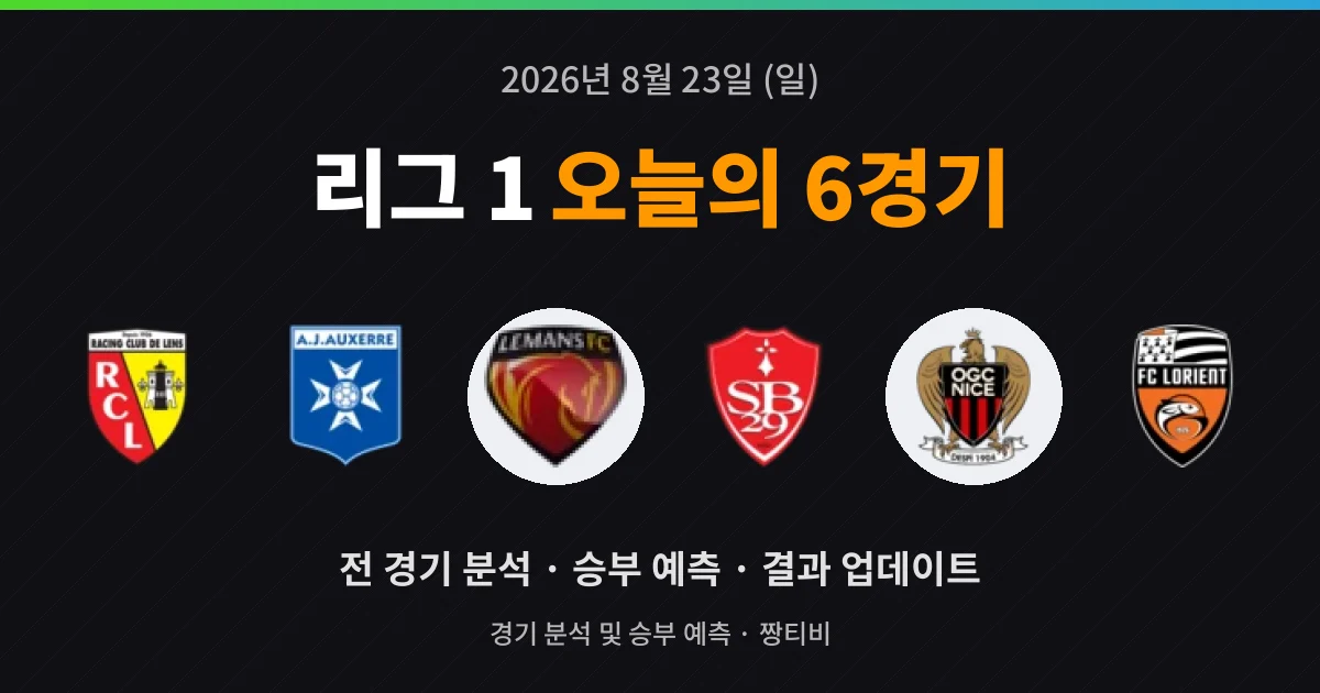 8월 23일 리그 1 생중계 6경기 미리보기