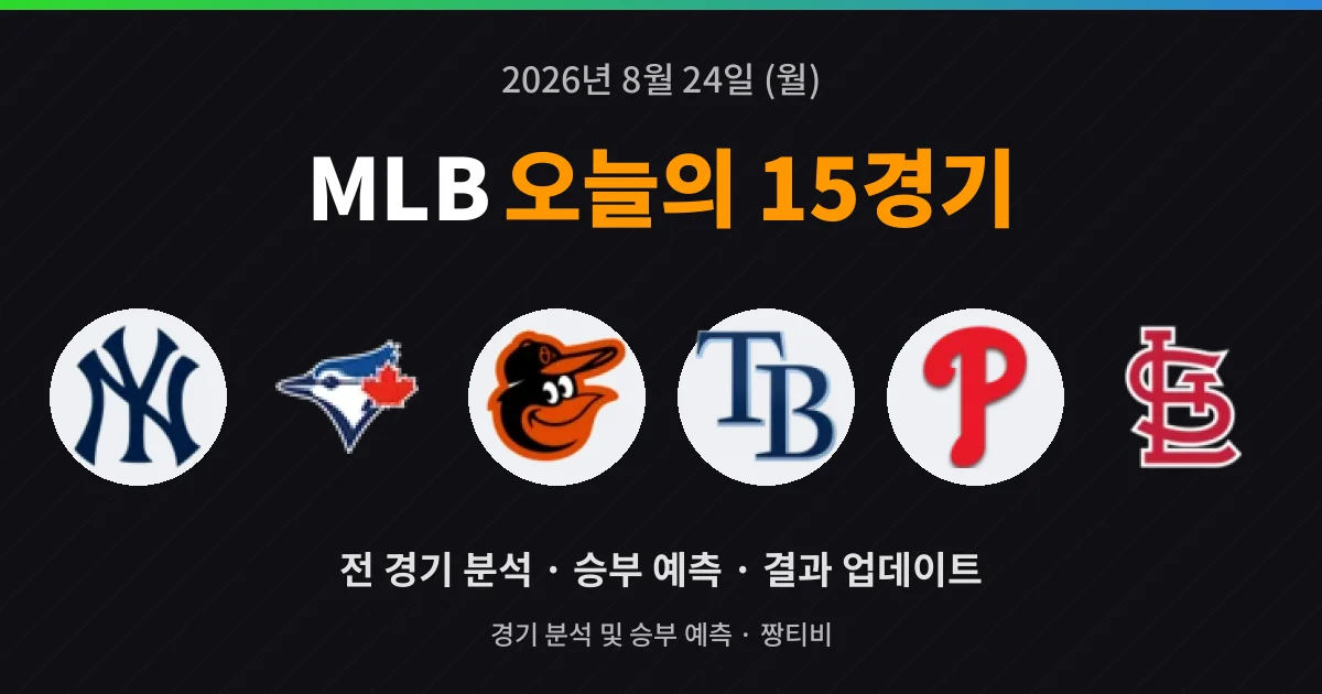 8월 24일 MLB 중계 예정 15경기 미리보기