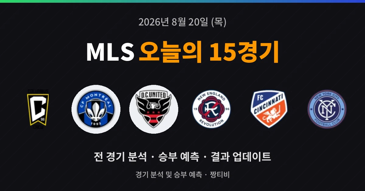 8월 20일 MLS 축구중계 15경기 분석