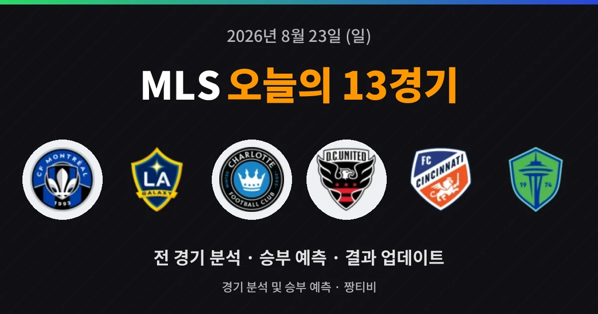 8월 23일 MLS 스포츠중계 13경기 미리보기