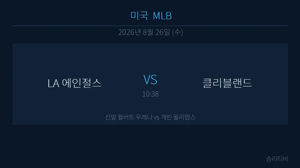 MLB 8월 26일 LA 에인절스 vs 클리블랜드 분석 대표 이미지