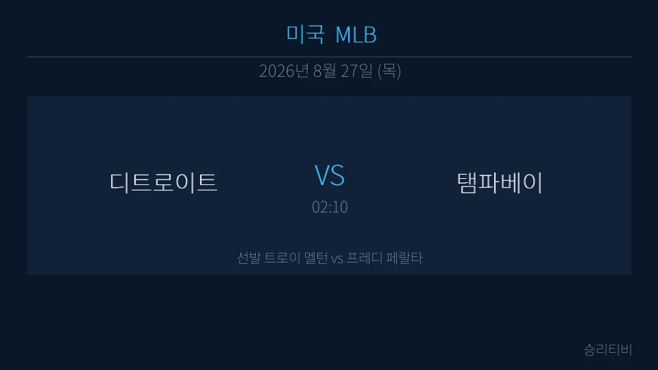 MLB 8월 27일 디트로이트 vs 탬파베이 분석 대표 이미지