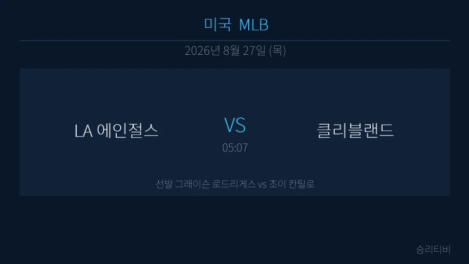 MLB 8월 27일 LA 에인절스 vs 클리블랜드 분석 대표 이미지