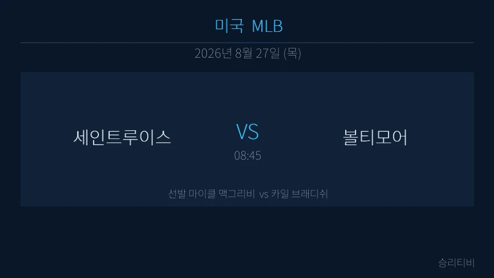 MLB 8월 27일 세인트루이스 vs 볼티모어 분석 대표 이미지