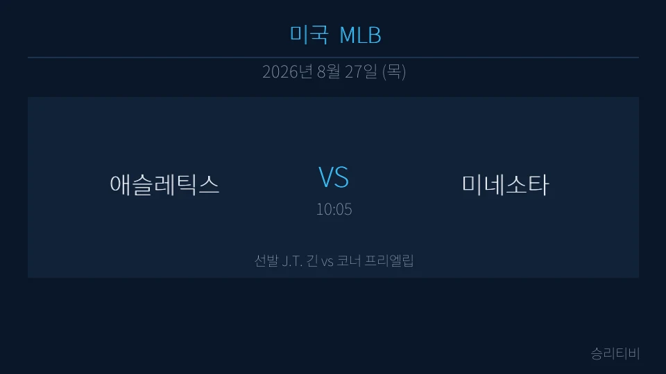 MLB 8월 27일 애슬레틱스 vs 미네소타 분석 대표 이미지