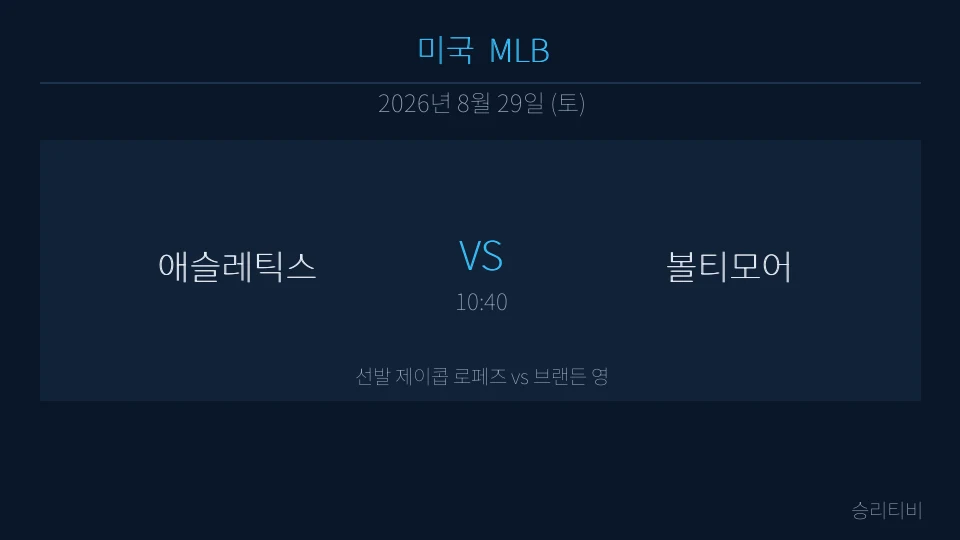 MLB 8월 29일 애슬레틱스 vs 볼티모어 분석 대표 이미지