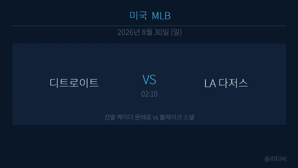 MLB 8월 30일 디트로이트 vs LA 다저스 분석 대표 이미지