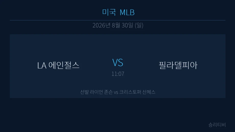 MLB 8월 30일 LA 에인절스 vs 필라델피아 분석 대표 이미지