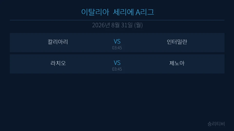 세리에 A 8월 31일 2경기 분석 대표 이미지