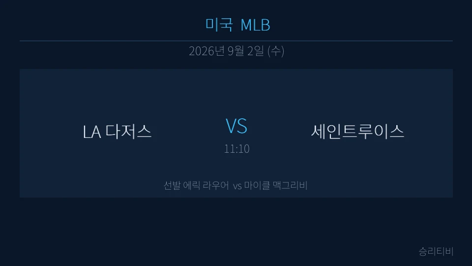 MLB 9월 2일 LA 다저스 vs 세인트루이스 분석 대표 이미지