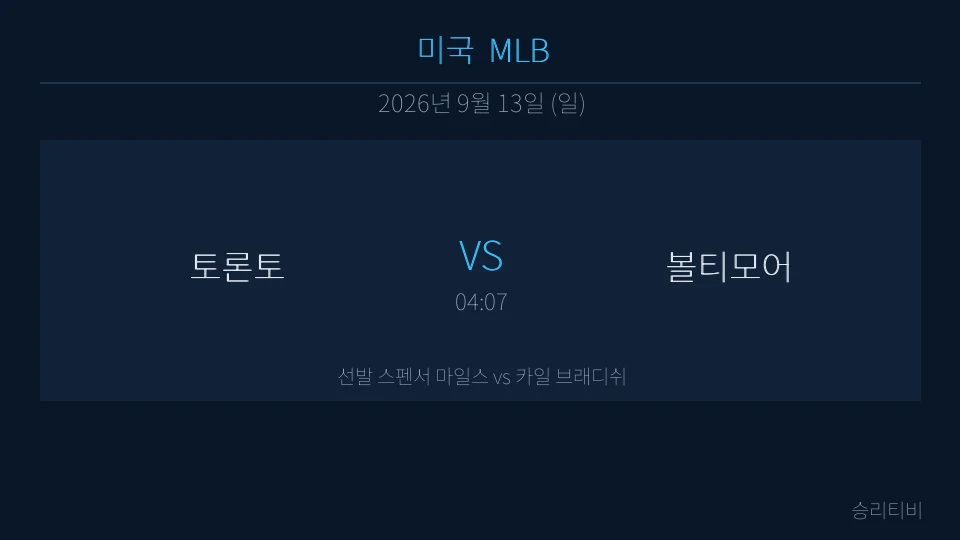 MLB 9월 13일 토론토 vs 볼티모어 분석 대표 이미지